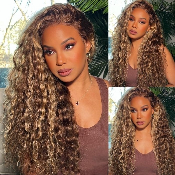UNice Honey Blonde Highlighted 13x4 Lace Front Water Wave Wig