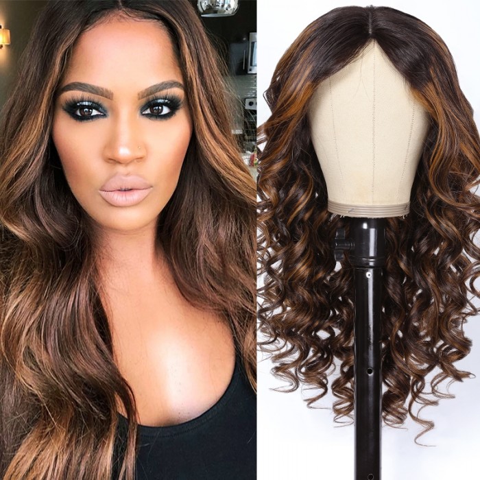 UNice Body Wave Shadow Root Balayage Highlight Hot Colored V Part Wig Glueless Wig