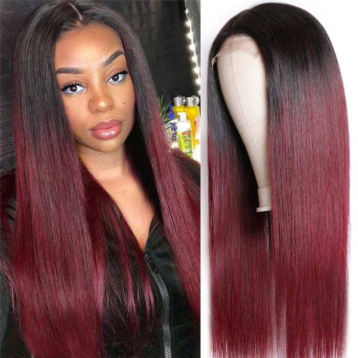 Nice Ombre Human Hair Wig 1B99J Burgundy wig 4x4 Lace Closure Wig 