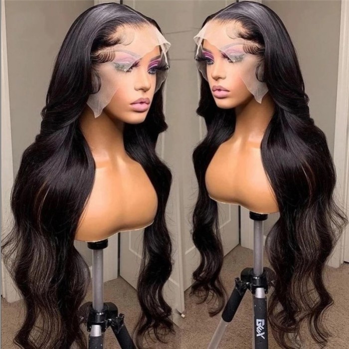 Silky Long Body Wave Swiss 13x4 Lace Front Wig With Baby Hair 100% Virgin Human Hair Bleached Knots