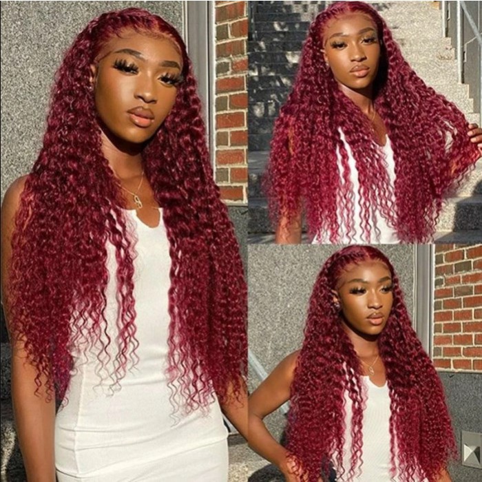 Beginner Friendly Style Burgundy Color Curly Lace Part Human Hair Wig 