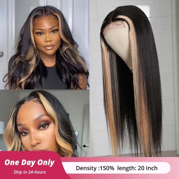 Flash Sale 20 Inch Face Framing Highlight Straight Lace Part Wig