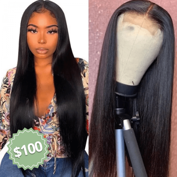 Fake Scalp Straight Human Hair Wigs for Women Middle Part Silky Straight Lace Closure Wigs