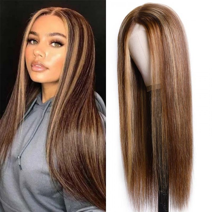 49% Off Honey Blonde Highlight Long Straight T Part Lace Front Wigs 150% Density PrePlucked