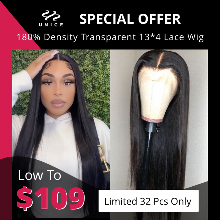 UNice Whatsapp Special Offer Straight 13x4 Transparent Glueless Lace Front Wigs 180% Density