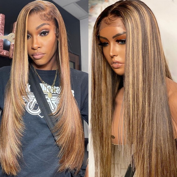 UNice Presale Straight Honey Blond Highlight Lace Front Virgin Human Hair Wigs Pre Plucked With Baby Hair