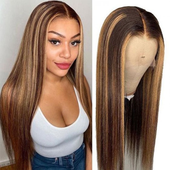 Honey Blonde Highlight 13 by 4 Invisible Swiss Lace Front Wig
