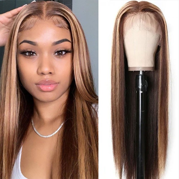 Honey Blonde Highlight 13 by 4 Invisible Swiss Lace Front Wigs