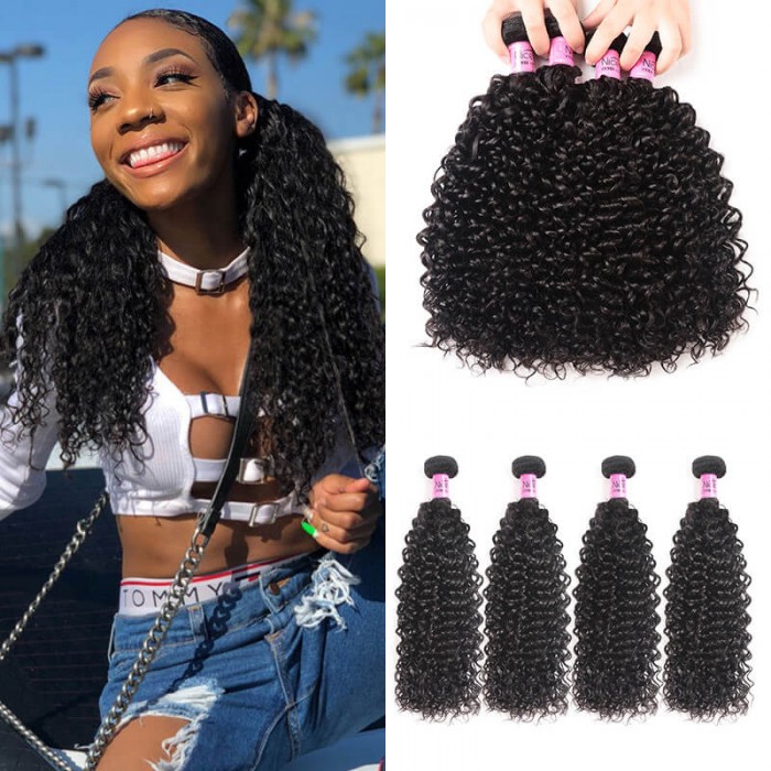 UNice Hair 4Pcs/pack Indian Human Virgin Jerry Curly Hair Weaves