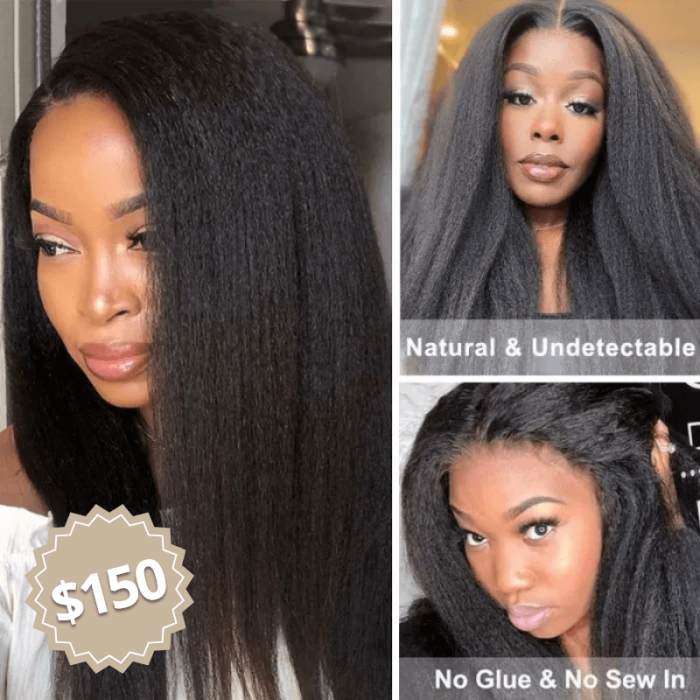 Unice 18 inch Natural Looking Beginner Friendly V Part Kinky Straight Wig Upgrade U Part Human Hair Wig