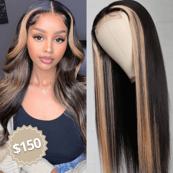 UNice 20 Inch Highlight Ombre TL27 Straight Human Hair Lace Part Wigs 150% Density