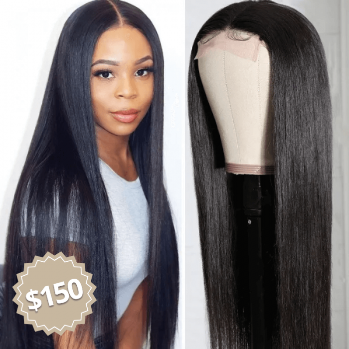 Fake Scalp Straight Human Hair Wigs for Women Middle Part Silky Straight Closure Wigs Pre Plucked Hand Tied Natural Hairline 