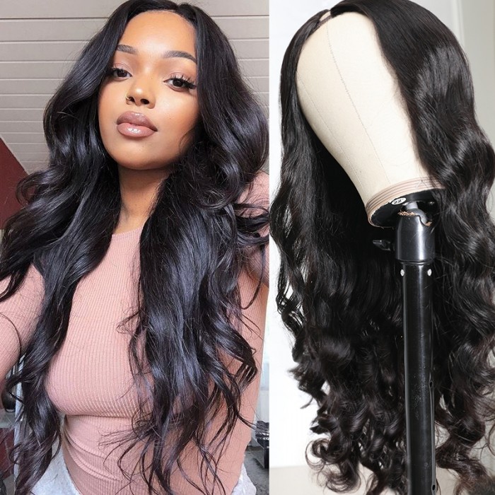 16 Inch U Part Body Wave Hair Wig Glueless Less Leave Out