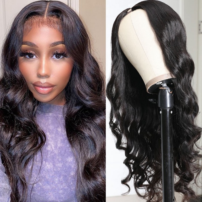 Body Wave U Part Wig 100% Virgin Human Hair Natural Black 150% Density $100 Flash Sale