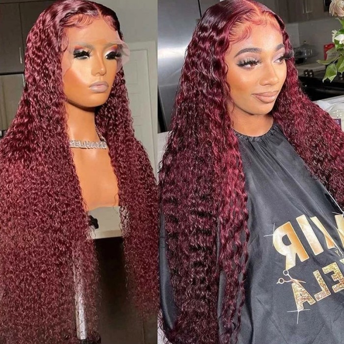 18 Inch 99j Hair Color Curly Lace Part Wig