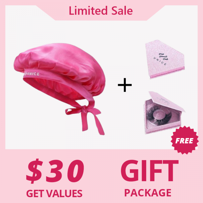 Unice Facebook Special Offer 2 Free Gifts Package Silk Sleep Cap 3D Mink Fur False Eyelashes Values $30