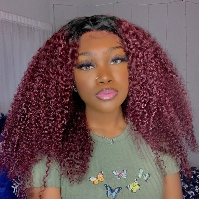 UNice Magenta Ombre With Dark Roots Curly V Part Wig
