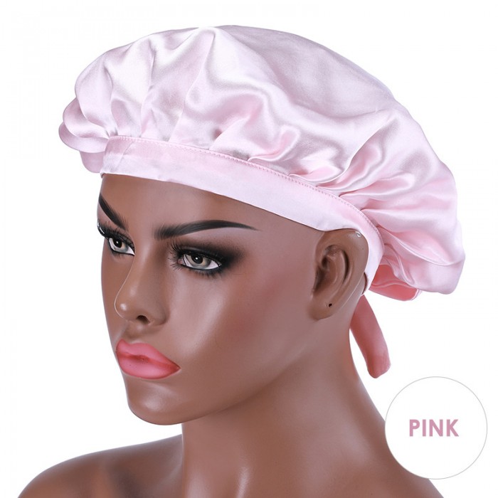 Adjustable Satin Pink Night Cap Sleeping Hat For Making Wigs Nightcap For Women