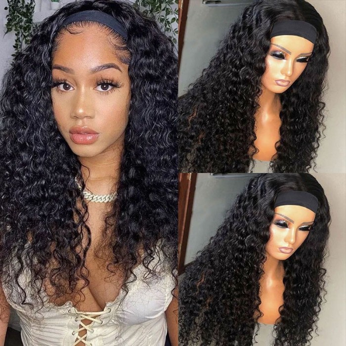 Unice Headband Scarf Wig Water Wave Human Hair Wig No plucking wigs for women No Glue No Sew In More hairstyles Available