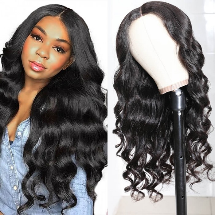 Unice New Fake Scalp Lace Wig Body Wave Human Hair Wig Middle Part Wig ...