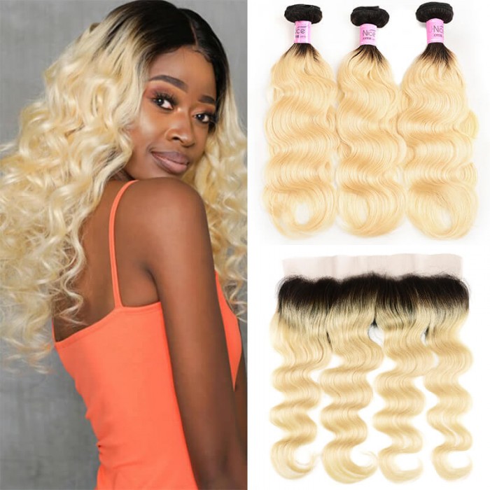 UNice Virgin Hair Ombre Color 1B/613 Bundles Deals 