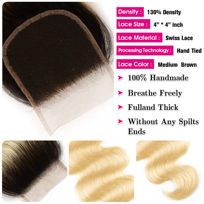 UNice Hair 1B/613 Ombre Color Body Wave Hair 3 Bundles Deals With 4x4 ...