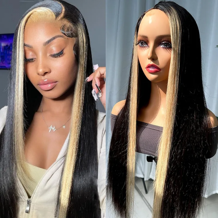 Unice Whatsapp Special Offer Glueless U Part Straight Wig With Light Blonde Streaks