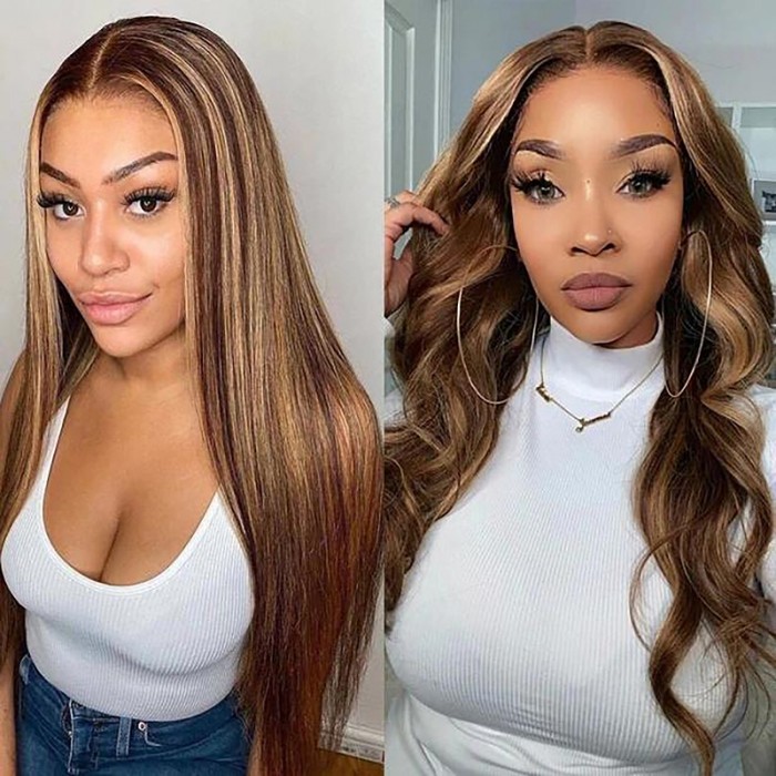 Unice Whatsapp Flash Sale 4x0.75 Lace T Shape Straight Blonde Wig Hand Tied Lace Wigs Brown Wig Highlight Color 150% Density