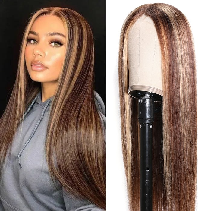 lace closure wig human hair hand tied lace hair wig part line straight hair wigs 150% density blonde