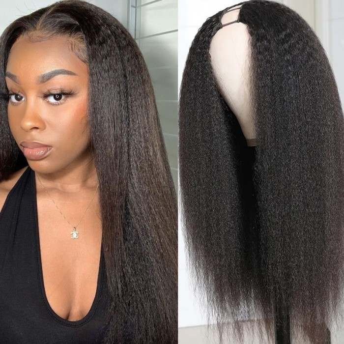 UNice $100 Flash Sale U Part Wig Brazilian Hair Kinky Straight Wig Natural Color 100% Human Hair 18 Inch