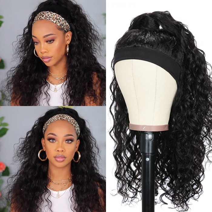 Unice Headband Wig Water Wave Human Hair Wig No plucking wigs for women No Glue & No Sew In 