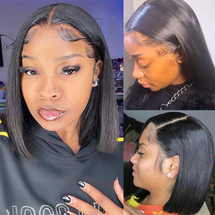 UNice Hair Short Straight Lace Frontal Bob Wig With Baby Hairs Along The Hairline 100% Human Hair Without Bangs