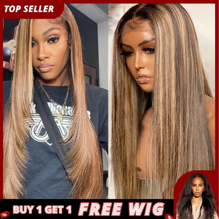UNice Straight Honey Blond Highlight Lace Front Virgin Human Hair Wigs Pre Plucked With Baby Hair