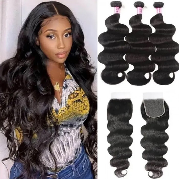 Unice Hair Body Wave 5x5 HD Invisible Knots Lace Closure with 3 Bundles Virgin Human Hair