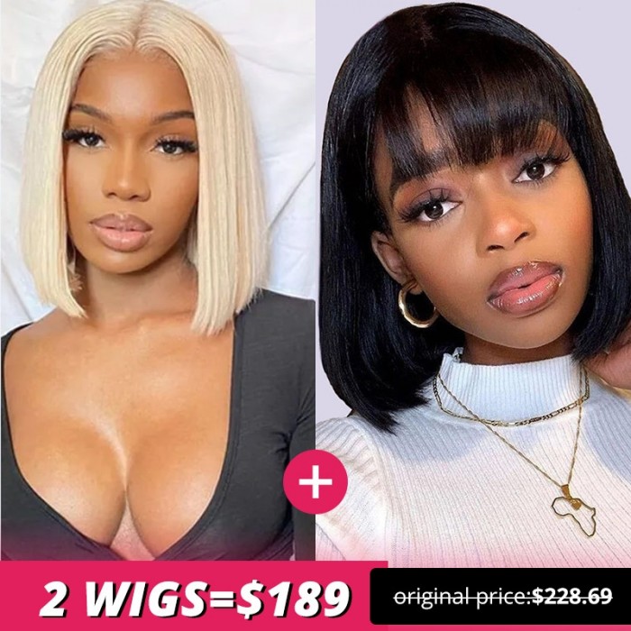 10 Inch 613 Blonde Short 13x4 Lace Front Human Hair Bob Wig and 10 Inch Short Bob Wigs Black Wig for Women