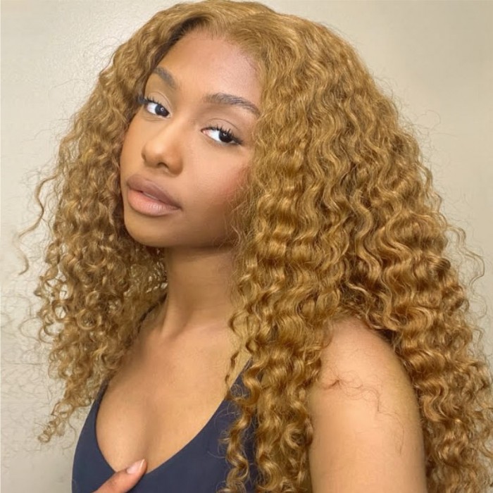 UNice Light Golden Brunette Glossy Water Wave 13x4 Lace Front Wig