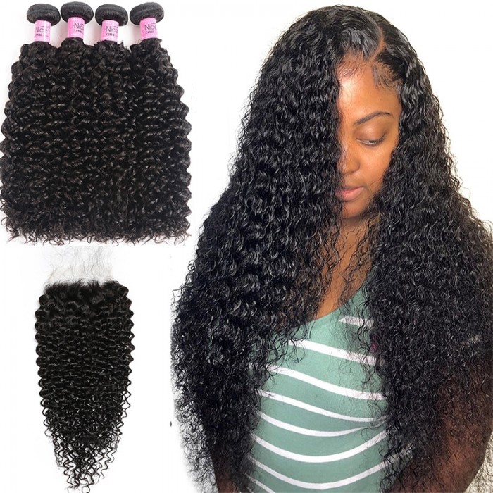 Unice Undetectable 5x5 HD Lace Closure With 4 Bundles Curly Sew In