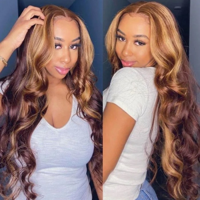 UNice Honey Blonde Body Wave Highlights 13x5x0.5 Lace Part Color Wigs
