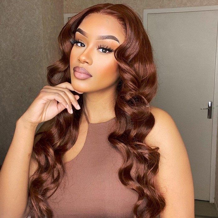 Unice Whatsapp Special Sale #33 Red Brown Auburn Body Wave 13x4 Lace Front Human Hair Wig Hair Perfect Hair Color For Deeper Skintones