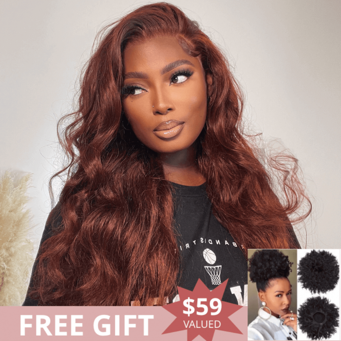 Unice Reddish Brown Lace Front Body Wave Human Hair Wigs