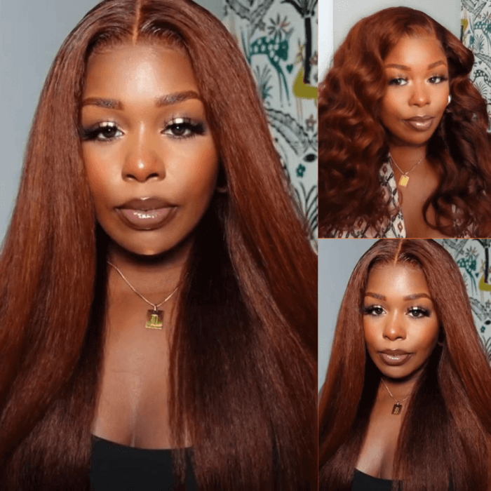 UNice Reddish Brown 13x4 Lace Front Wig Kinky Straight 4C Hair 150% Density