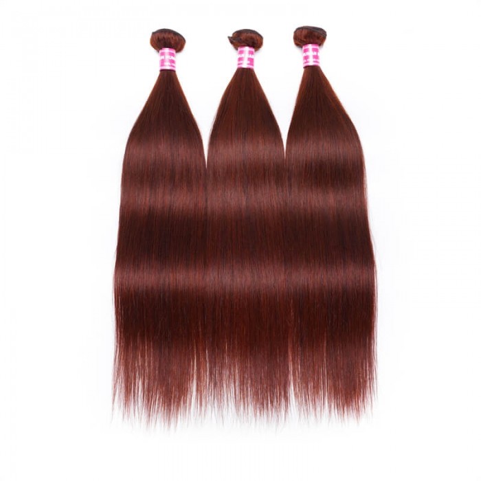 UNice Mahogany Auburn Brown 3Pcs 100% Remy Human Straight Hair Bundles