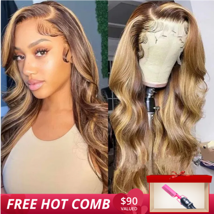 UNice Honey Blonde Highlight Lace Front Wigs Human Hair Body Wave Colored Wigs Bettyou Series