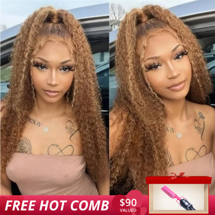 UNice Ombre Honey Blonde Highlight Lace Front Curly Human Hair Wigs