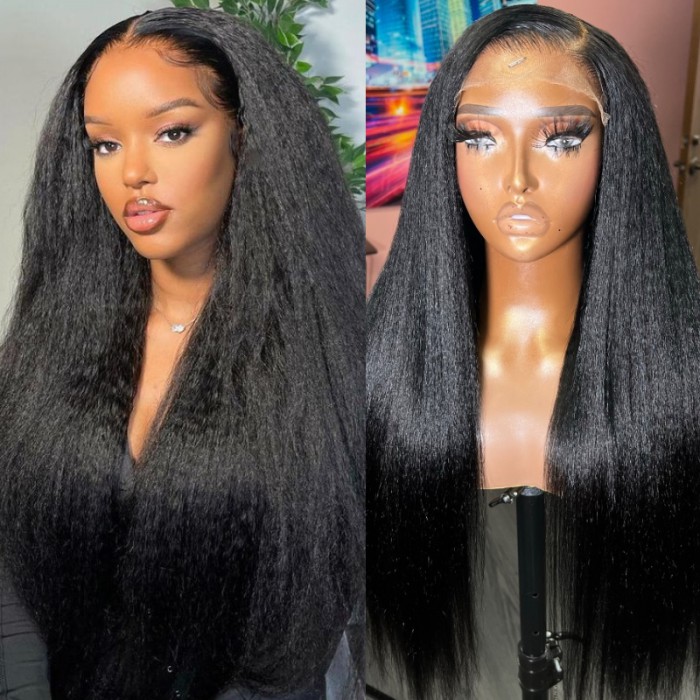 UNice Realistic 4C Kinky Edges 13x4 Transparent Lace Front Kinky Straight Wig