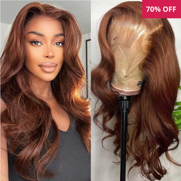  UNice Light Golden Brown Color Long Straight Lace Front Middle Part Wigs 150% Density