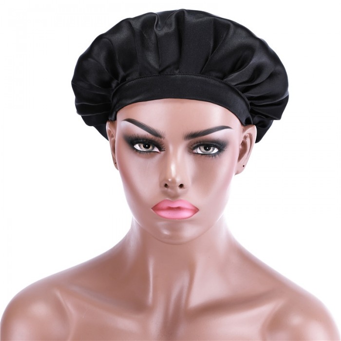 UNice Adjustable Satin Black Color Night Cap Sleeping Hat