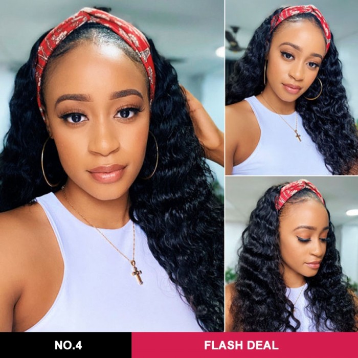 Flash Sale Headband Scarf Wig Water Wave 150% Density Wig 18 Inch No Glue & No Sew In More hairstyles Available