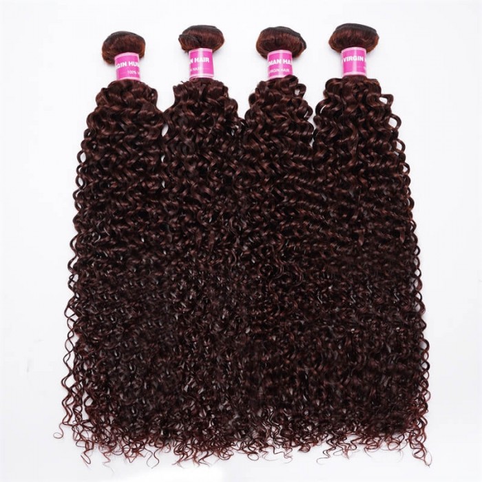 UNice Vibrant Reddish Brown Jerry Curl 4Pcs 100% Remy Human Hair Bundles Deal