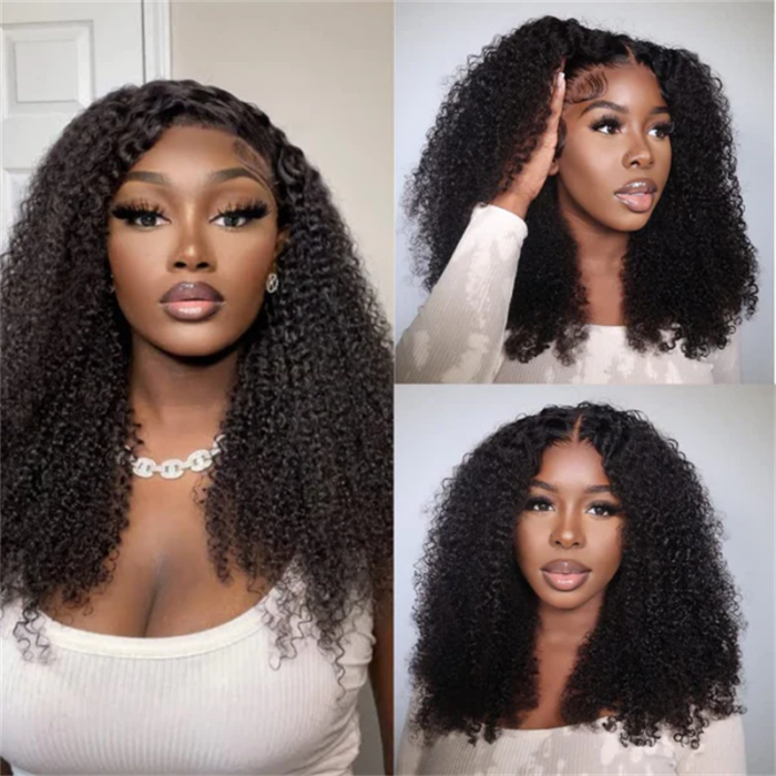 UNice 13x4 Lace Front Fluffy Kinky Curly Afro Black Shoulder Length Wig ...